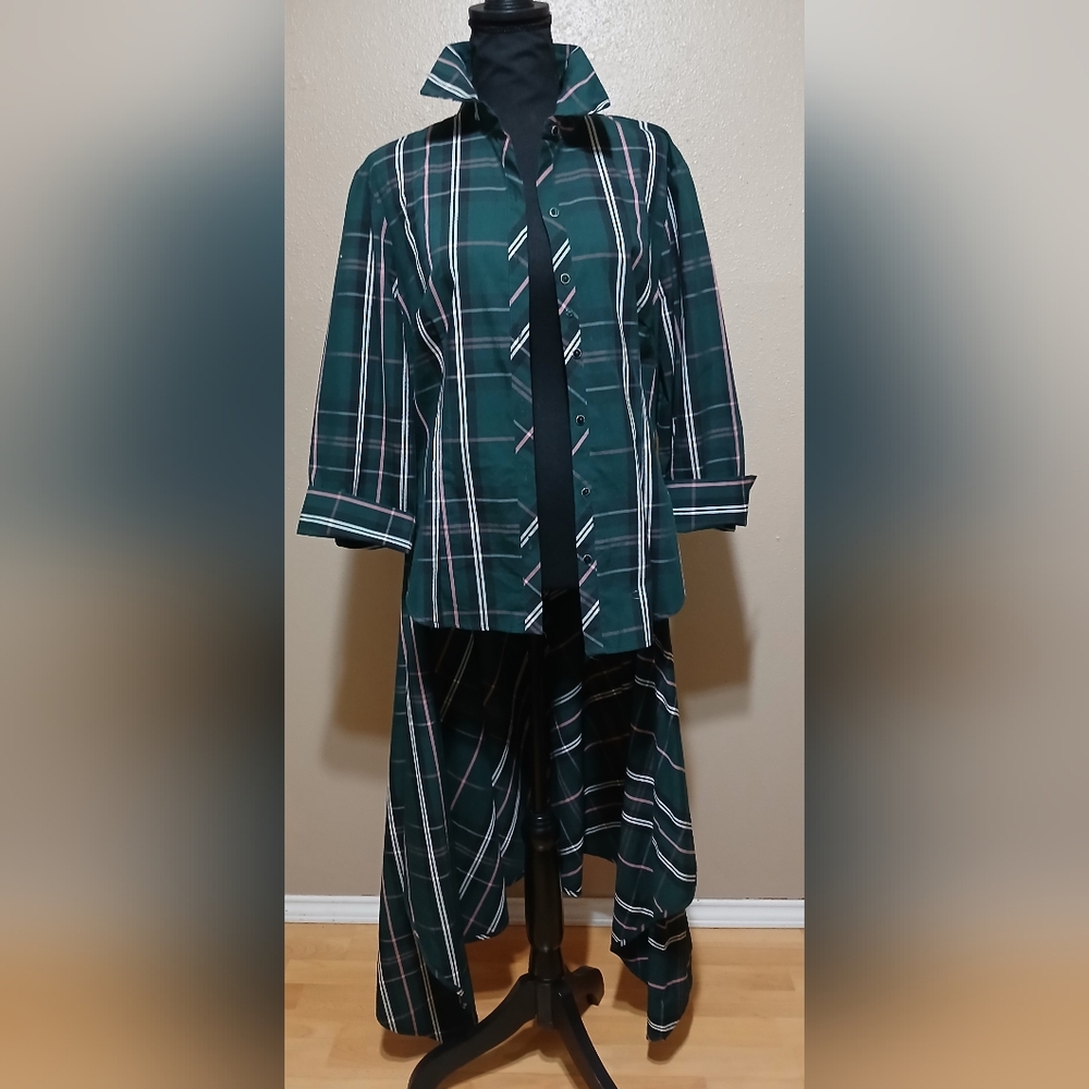 Emerald Green Plaid Shirt w/flowy Bottom
